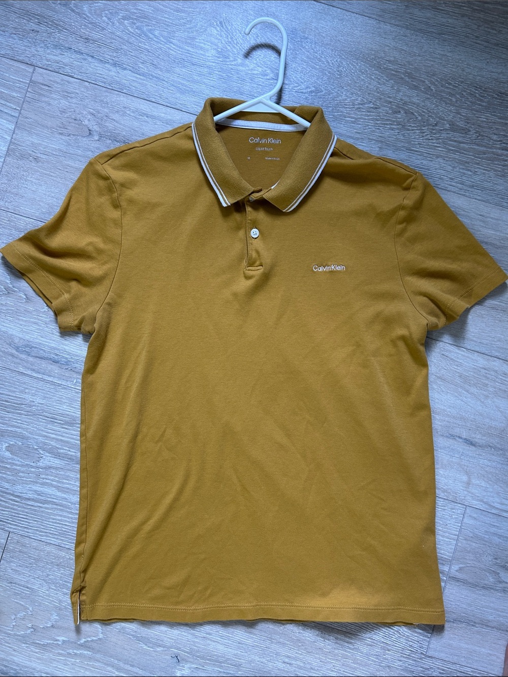 Calvin Klein Men's Mustard Polo with White Trim